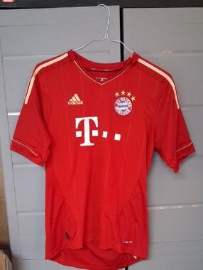 adidas Red Bayern Munich Mens Soccer Jersey with Gold Accents